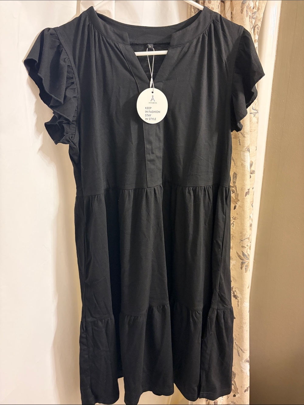 Black Ruffle-Sleeve Tiered Women’s Dress - Classic Casual